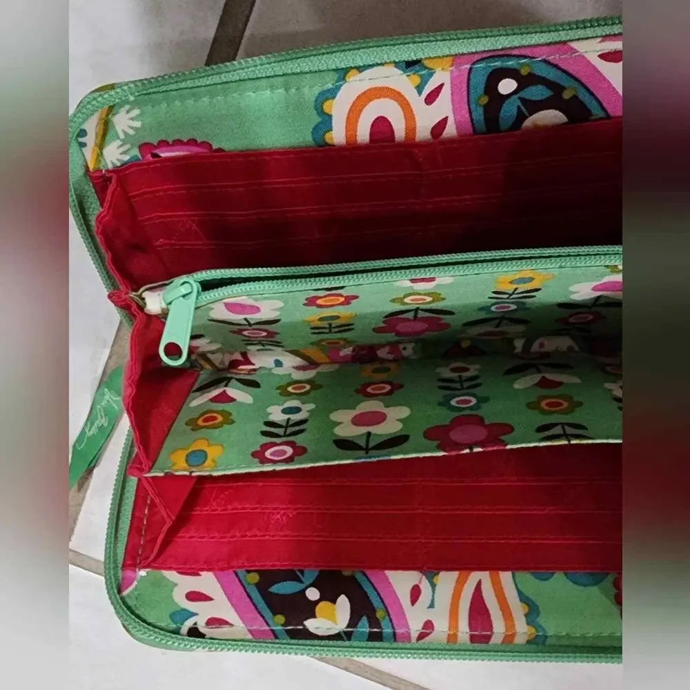 Vera Bradley Green and pink Accordion Wallet Tutti Frutti